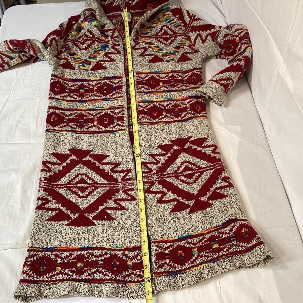 Aztec Southwestern Red and Gray Women's Hooded Cardigan Duster Northern Angel - Picture 13 of 13